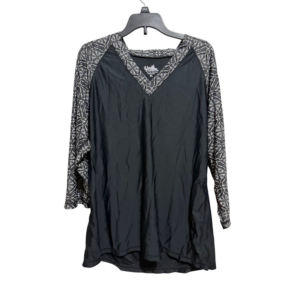 UV Skinz Rash Guard Womens XL Black‎ Gray UPF 50+ Sunwear Long Sleeve Swim Shirt